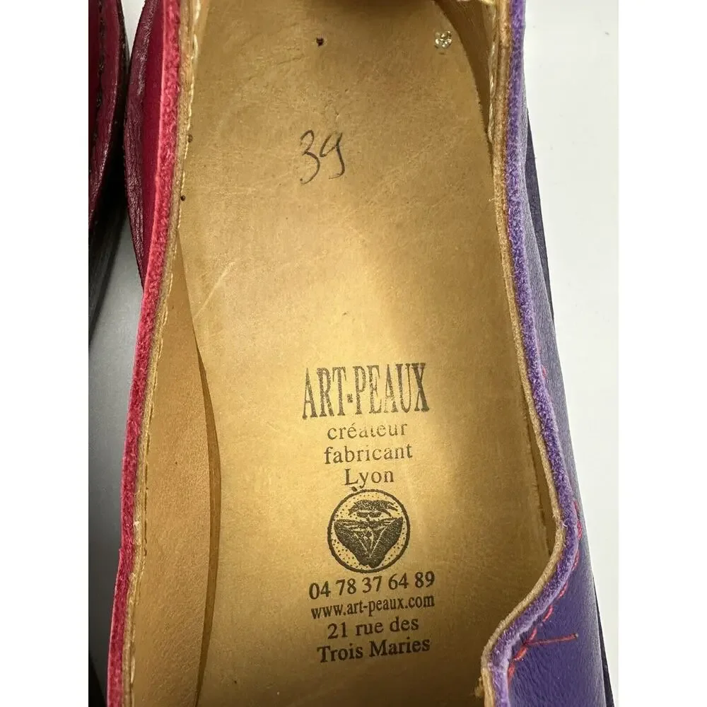 Art Peaux Handmade Shoes Leather‎ Womens Size 39 Pink Purple Vibram Soles - Picture 3 of 8
